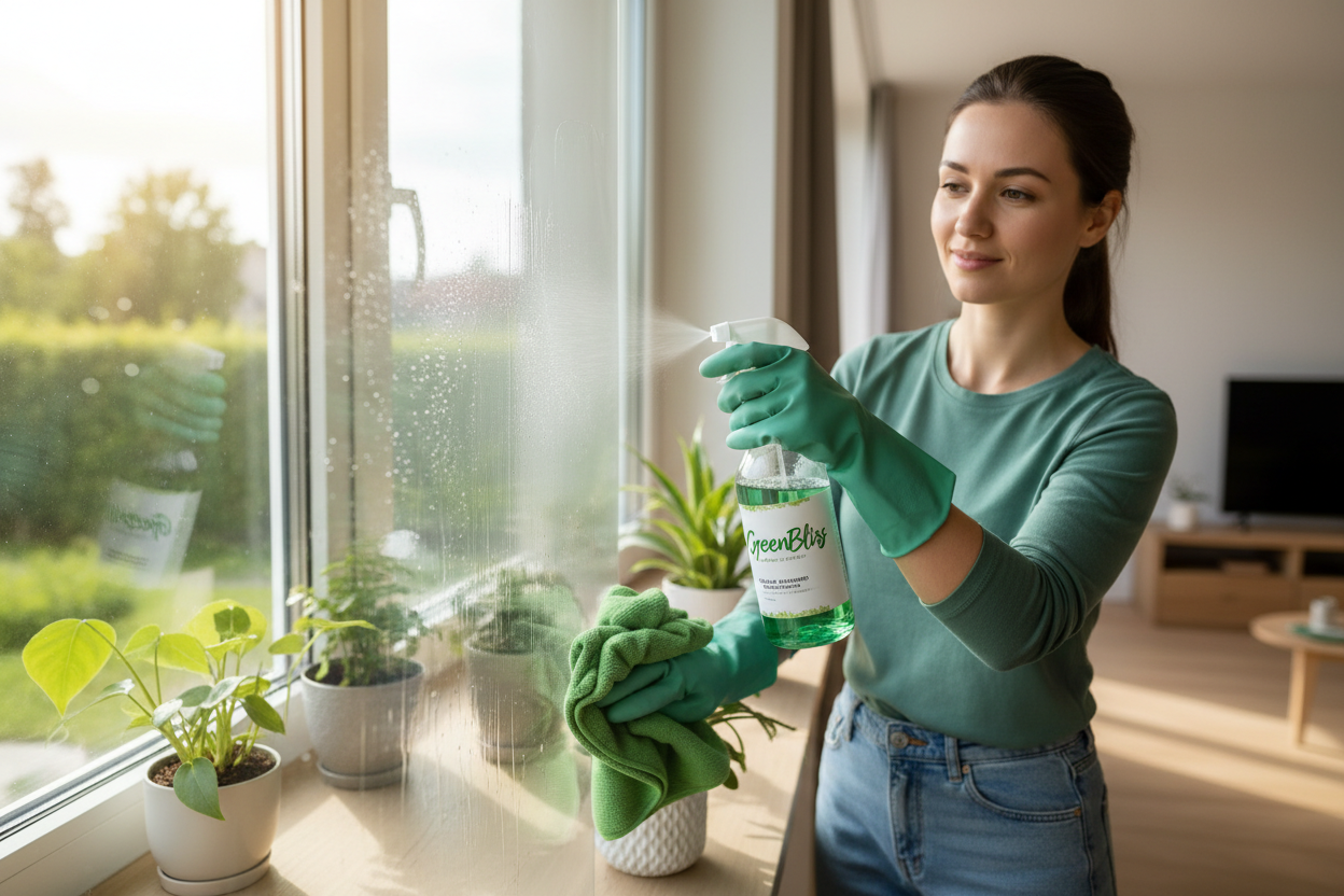 GreenBliss Glass Cleaner cleaning demonstration
