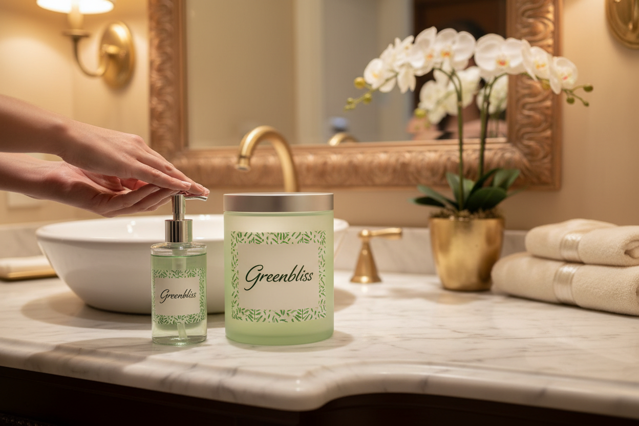 Greenbliss Handwash product range in powder room